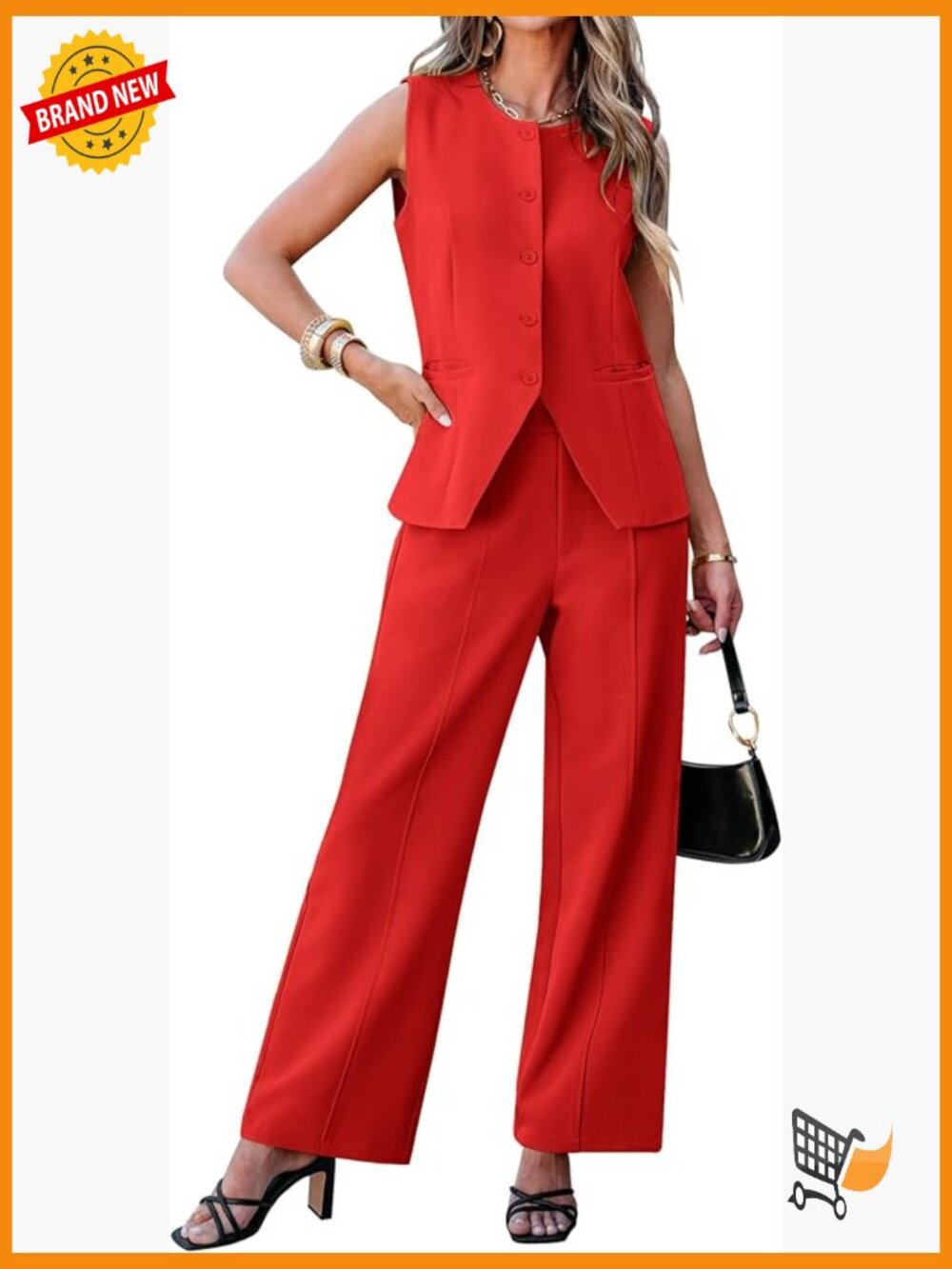 Sleeveless Blazer Wide Leg Pant Suit Set Dressy
